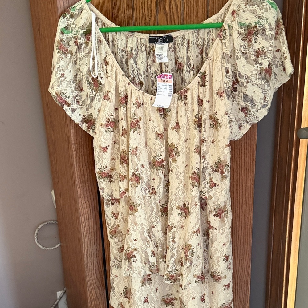 Deb Floral Lace Puff-Sleeve Cream Top